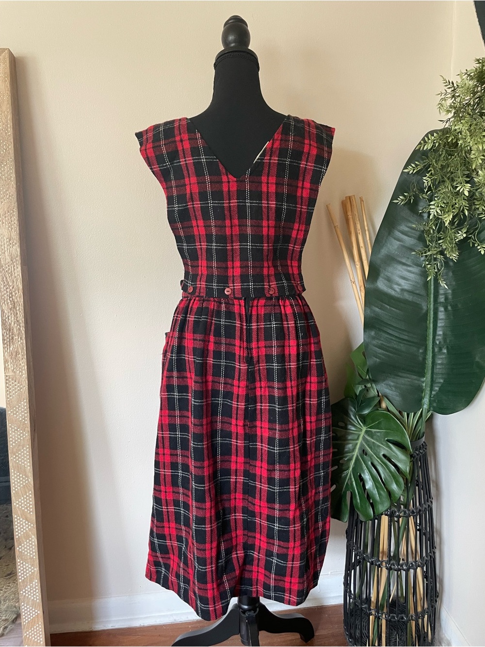 Vintage Red Plaid Pinafore Dress
